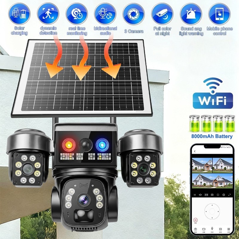 WiFi Solar Wireless Security Camera Outdoor 360° PTZ 4K Triple-Cam Night Vision gallery