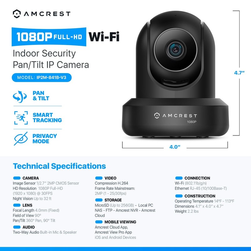 Amcrest ProHD 1080P WiFi 2MP (1920TVL) Indoor Pan/Tilt Security Wireless IP gallery