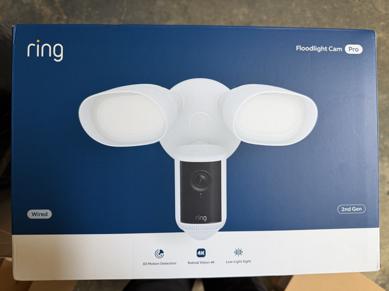 BRAND NEW NEVER USED Ring Floodlight Cam Pro Wired 2nd Gen Retinal 4K White NEW