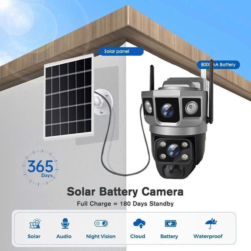 Solar Camera Outdoor Wireless 12MP WiFi 360° PTZ Security 10X Zoom PTZ CCTV gallery