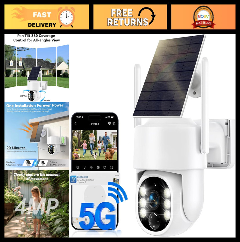 Wireless Solar Security Camera – 5G/2.4GHz WiFi, Outdoor Home Surveillance, Huma