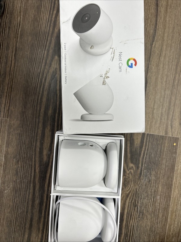Google Nest Cam Indoor Outdoor Surveillance Camera Snow Pack of 2 Battery Open B
