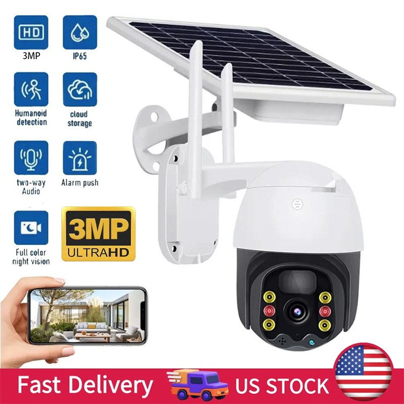 Solar Battery Powered Wireless WiFi Home Security Camera System Outdoor Pan/Tilt