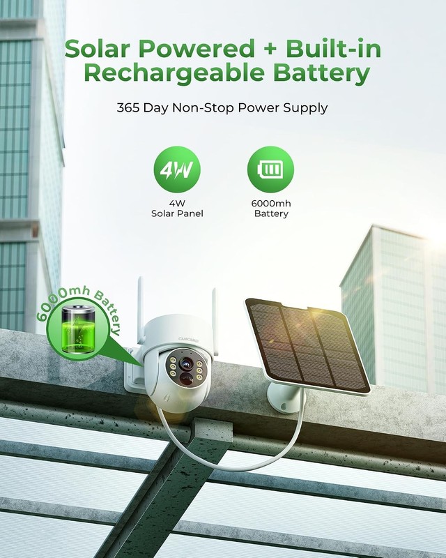 WiFi Solar Security Camera Outdoor Wireless Solar Solar Battery Powered Audio gallery