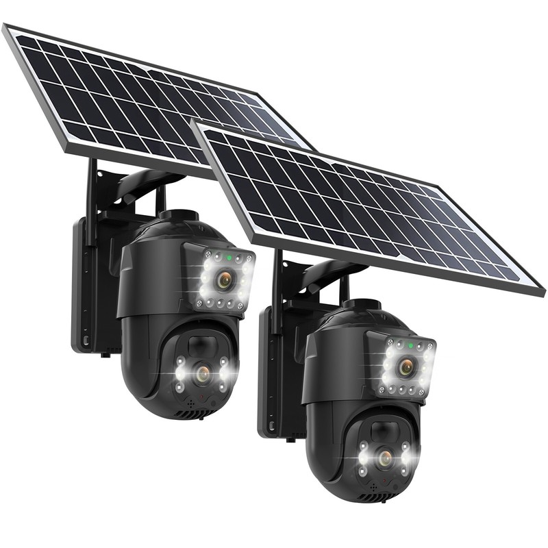 2PCS 4MP WiFi Battery Solar Security Camera PTZ Auto Tracking Two-Way Audio