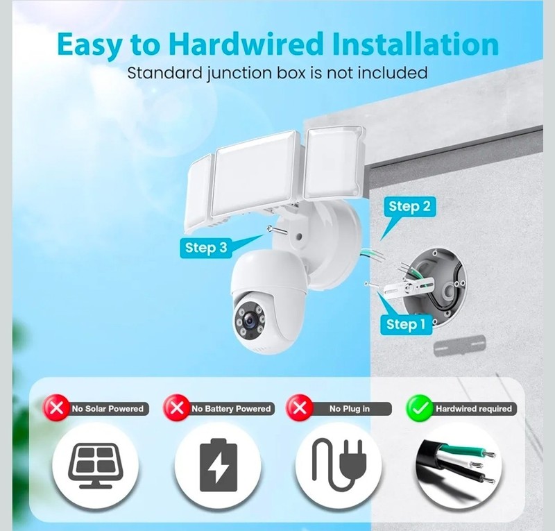 Olafus Floodlight Camera Outdoor, 2K Smart Security 5500lm (Missing Some Screws) gallery