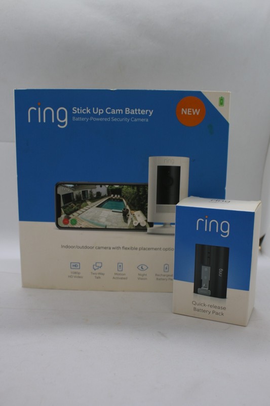 Ring Stick Up Security Camera 1080 HD 2 Way Talk Plug in 3rd Gen + Extra Battery