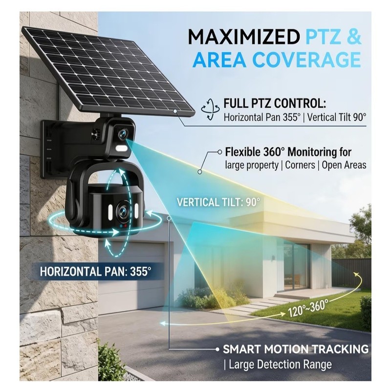 4G LTE Solar Security Camera Outdoor, Dual Lens 4K 8MP Wireless Camera with Dual gallery