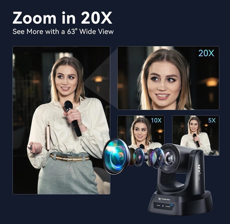 4K NDI PTZ Camera AI Auto-Tracking 20X Optical Zoom HDMI IP Live Streaming SDI U gallery