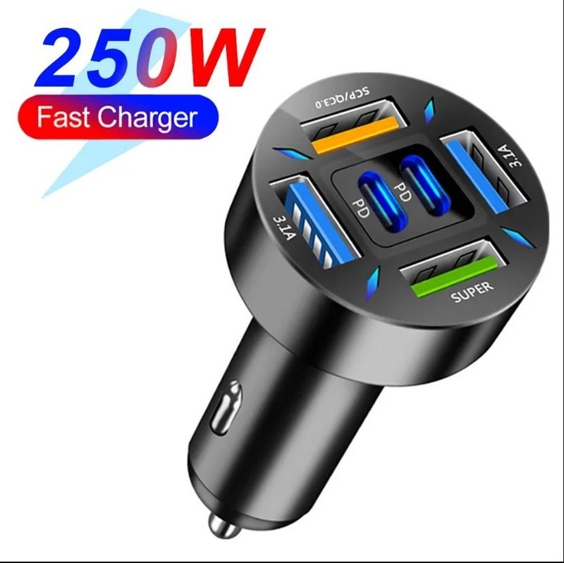 250W PD Car Charger QC3.0 Fast Charge two to Six Port Car Cigarette Lighter Plug gallery