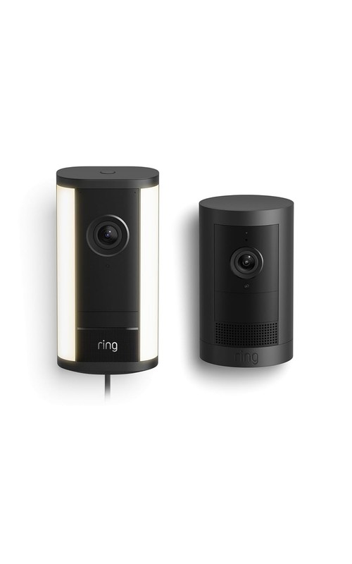 Ring Spotlight Cam Pro, Plug-In (Newest Model), Black with Outdoor Cam Plus, Bat