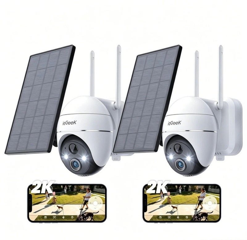 ieGeek 2K Solar Camera 2 Pack Outdoor 360° PTZ, Spotlight/Siren, Night Vision