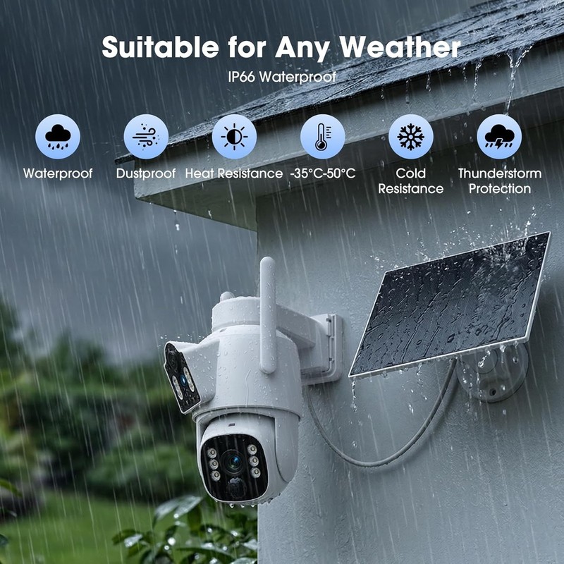 Solar Powered Wireless Camera System 4PC 2K Dual Lens Cam 10CH NVR 500GB Outdoor gallery