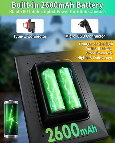 Solar Panel for Blink Camera, 3W Solar Charger Built-in 2600mAh Battery,IP65 1 gallery