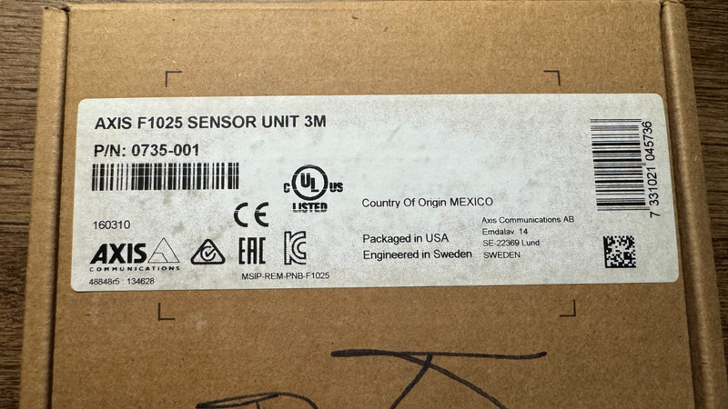AXIS COMMUNICATIONS F1025 SENSOR UNIT 3M S/N: 0735-001 – NEW / SEALED