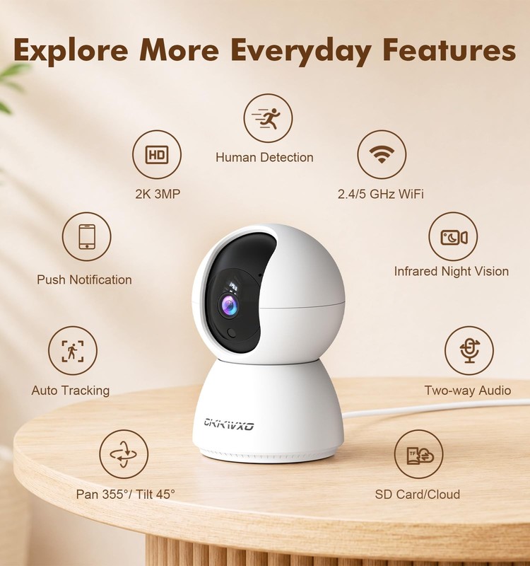 2K Wi-Fi Indoor Security Camera, 2.4/5GHz Wi-Fi Pet Cam, 3MP Camera for Baby ... gallery