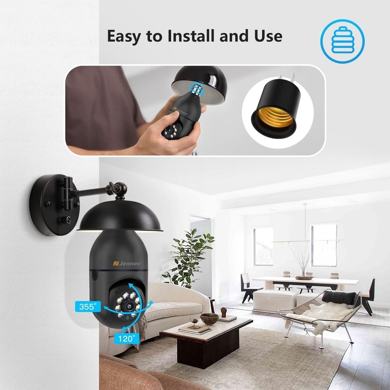 2K Wireless Light Bulb Security Camera - Indoor/Outdoor, Human Detection, 355° V gallery
