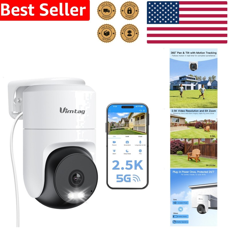 Pan Tilt Outdoor Security Camera 2.5K 4MP WiFi CCTV 360° View Color Night Vision