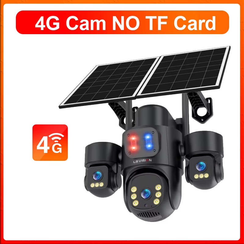 AOV Solar Camera Outdoor Three Screen 12X Optical Zoom PTZ Home Security Cam 24/