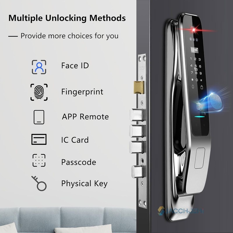 Jacchozhi 3D Face Recognition Video Smart Lock with Camera,Keyless Entry Fingerp gallery