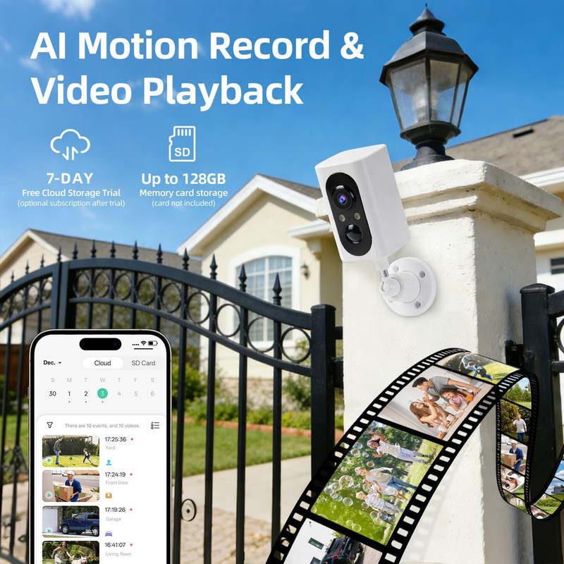 Security Cameras Wireless Outdoor 355° Pan Rotating 2K Color Night Vision Camera gallery