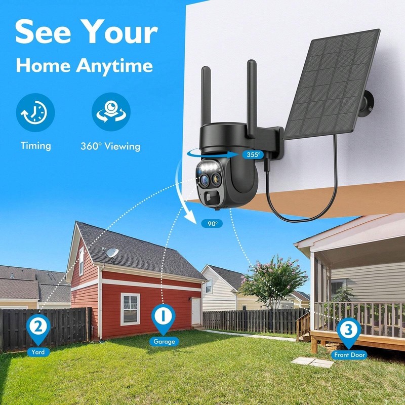 Solar Dual Lens WiFi6 Security Camera 3MP PTZ Outdoor Spotlight Siren gallery