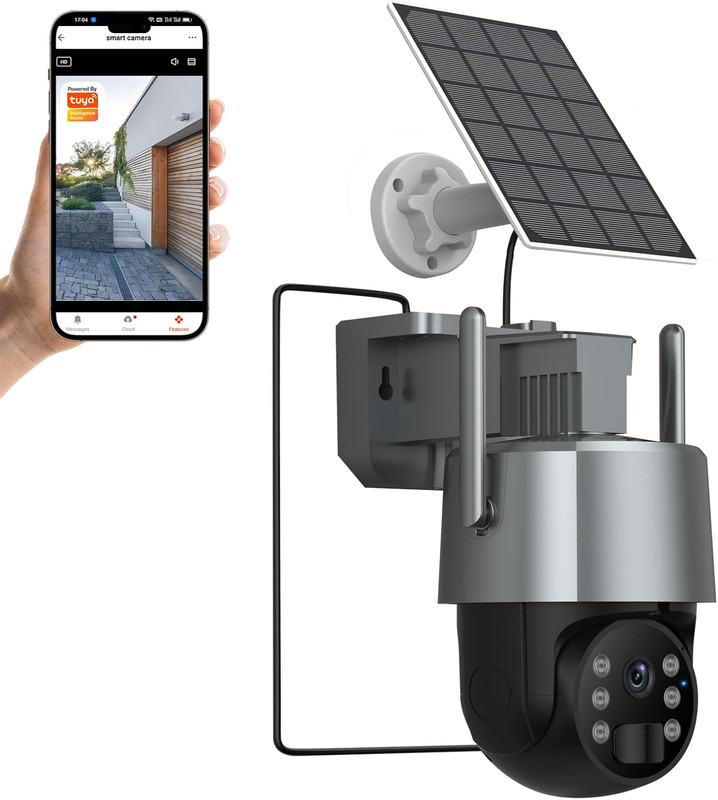 2K 3MP Tuya Solar Security Camera, Wireless Outdoor Wifi Camera W/ 360° PTZ, IP6