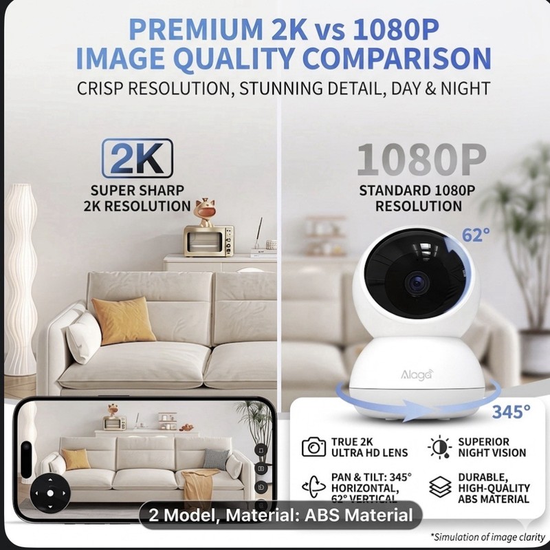 Alaga Indoor Camera, 3K HD Indoor Security Camera With Phone App 2.4G & 5G WiFi gallery