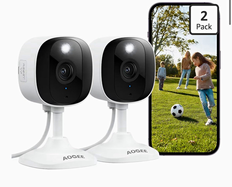 AOQEE C1 2-Pack 2K Wired Wi-Fi Indoor/Outdoor IP65 Color Night, 2-Way