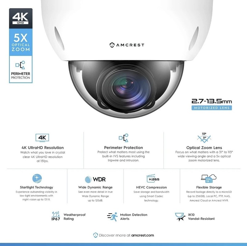 Amcrest 4K 8MP Varifocal POE IP Security Camera IP8M-VD2793EW White Optical Zoom gallery