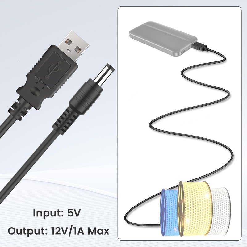 USB to 12V Step Up Converter Cable（3.3ft）, 5V to 12V DC Power Cable with 5.5x... gallery