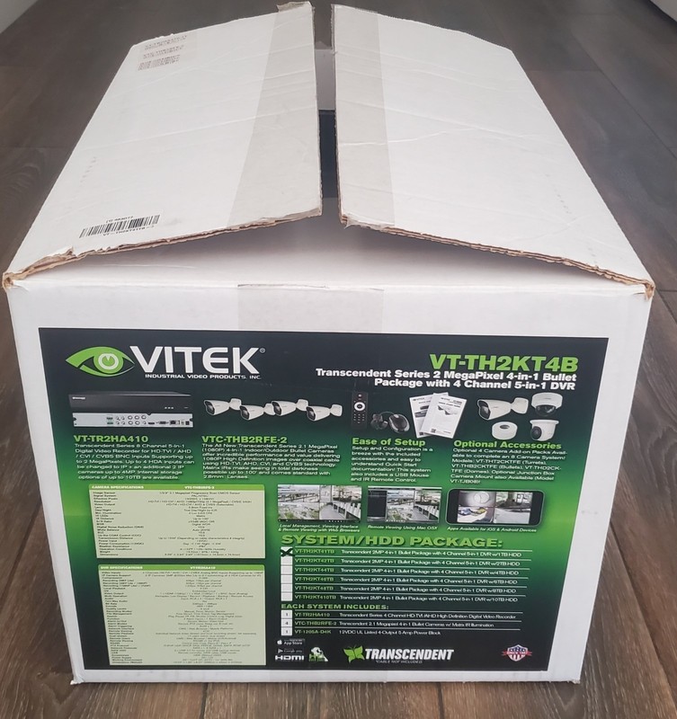 VITEK VT-TH2KT4B HD Security Camera System 4 Camera DVR Kit NEW Open Box gallery