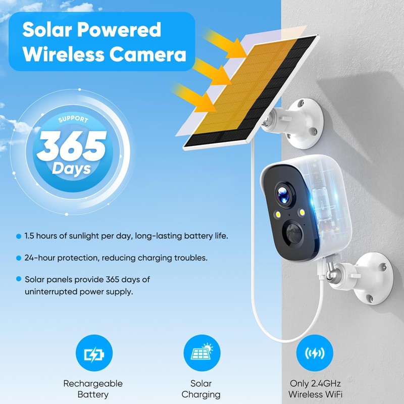 Solar Cameras Wireless Outdoor,2K Solar Wireless for Home, 2.4GHz WiFi,Color ... gallery