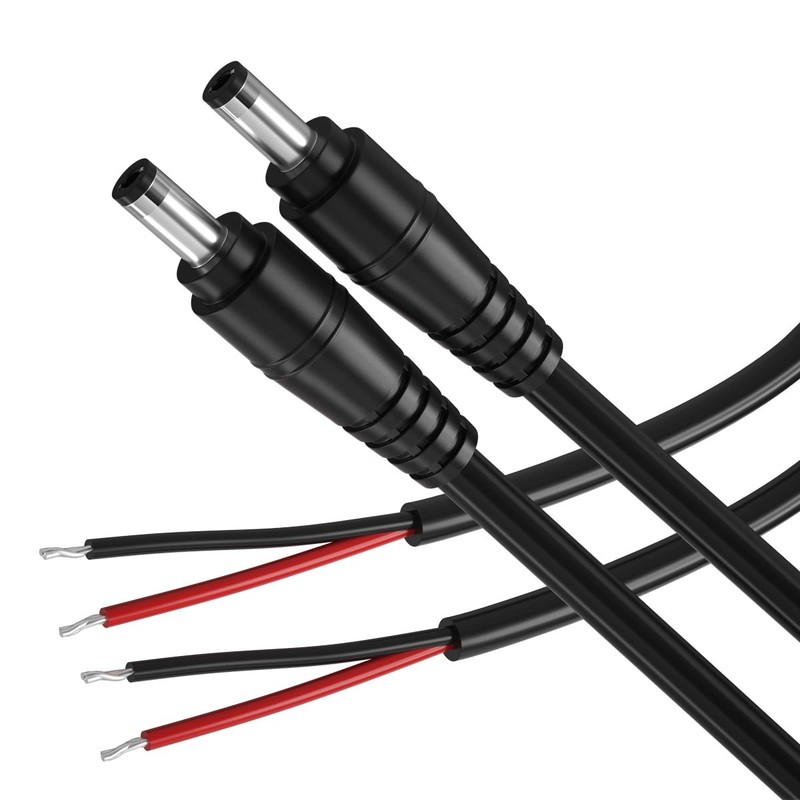 2Pack 16AWG DC Plug Connector Power Pigtails Cable,2.1mm x 5.5mm Male Black