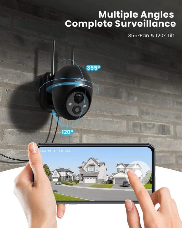 ieGeek 360° PTZ Security Camera Wireless Outdoor Solar Powered 2K with Spotlight gallery