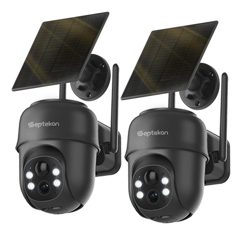 Septekon 2K Solar Security Cameras Wireless Outdoor 2 Pack, 360°PTZ Battery P…