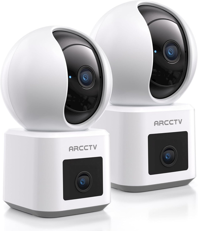Dual Lens Indoor Security Camera 2 Pack, 2.5K HD Pet Camera | 360°View PTZ, Moti