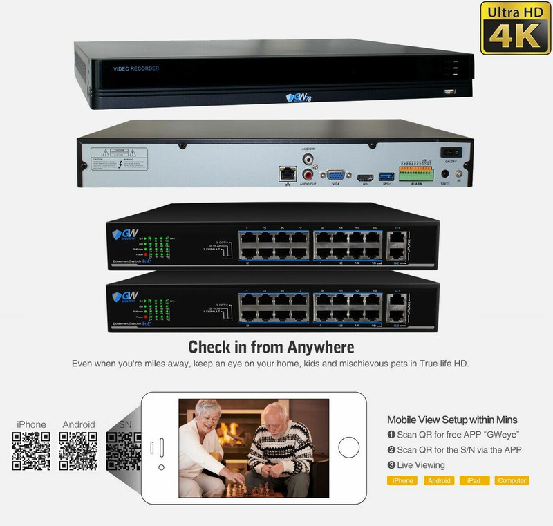 32 Channel 4K NVR 32 X 8MP PoE IP H.265+ AI Starlight Security Camera System gallery