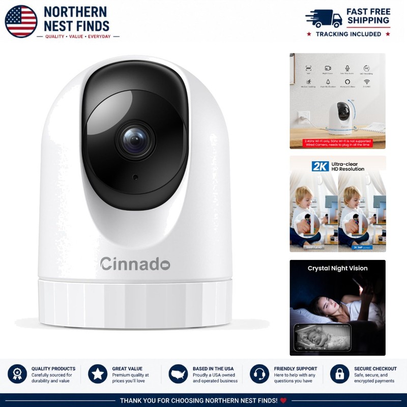 Indoor 360° Surveillance Camera – 2K Resolution, Night Vision & 2-Way Audio