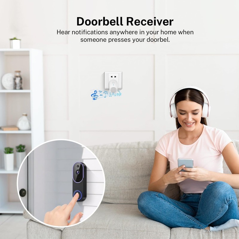1080P WiFi Video Doorbell Camera w/ Chime, Night Vision, 2-Way Audio, AI Detect gallery