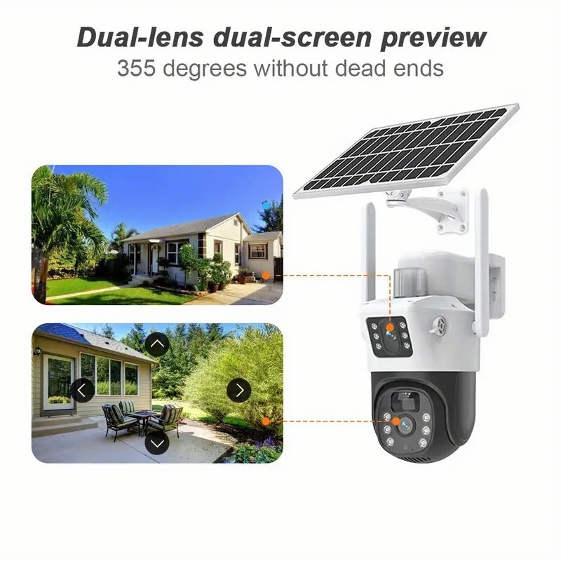 2PCS Wifi Wireless Solar Security Camera Outdoor Pan/Tilt Home Dual-Lens gallery