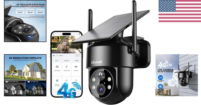 4G LTE Solar-Powered Security Camera - 2K HD, Night Vision & Wireless App Con... gallery