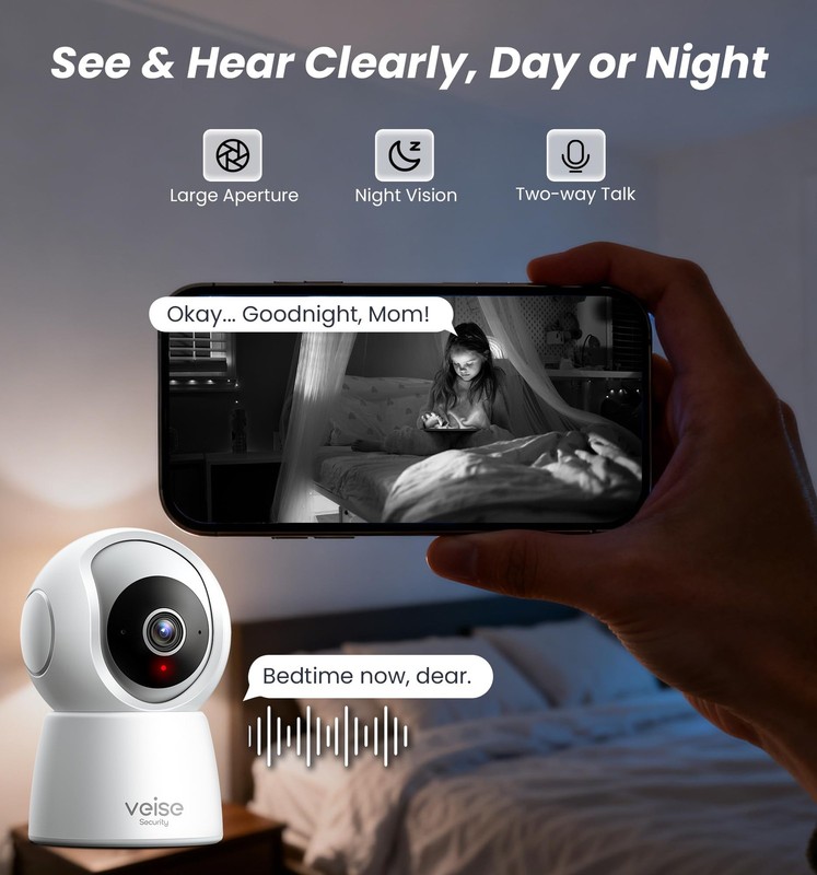 Veise 2K Indoor Security Camera 2.4GHz, 360° Pan/Tilt Pet Camera with Motion Tra gallery