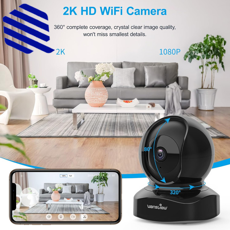 2K Indoor/Pet Cameras for Home Security 2.4G WiFi Only Q5 3MP B Home Indoor NEW gallery
