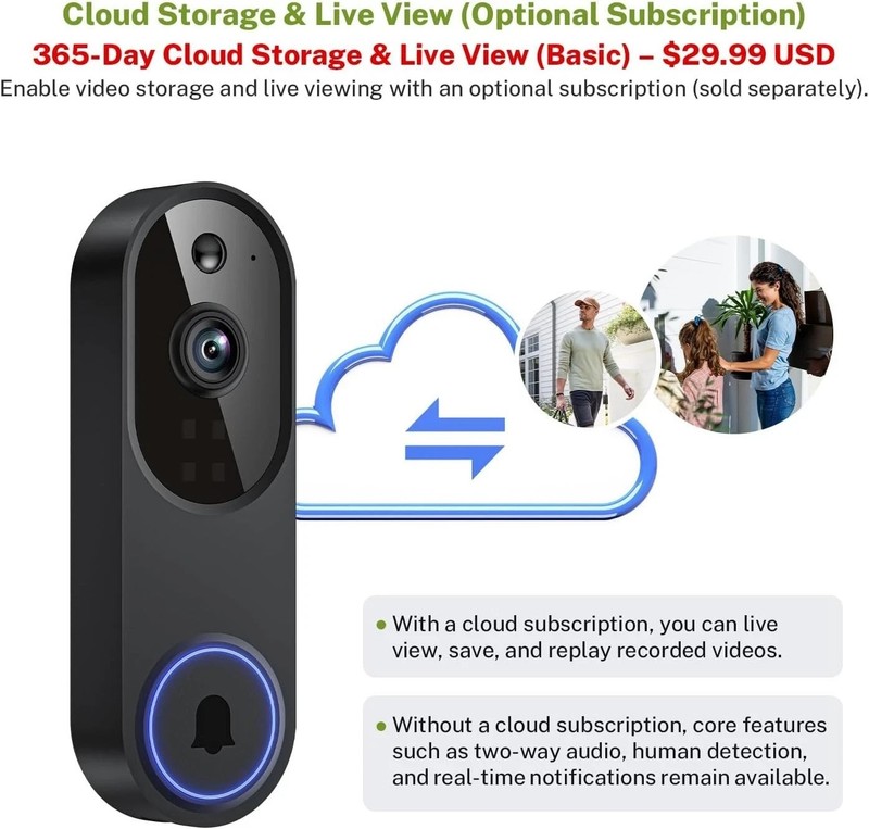 1080P Wireless Video Doorbell Camera, Smart Outdoor Surveillance Cam, FHD Live gallery