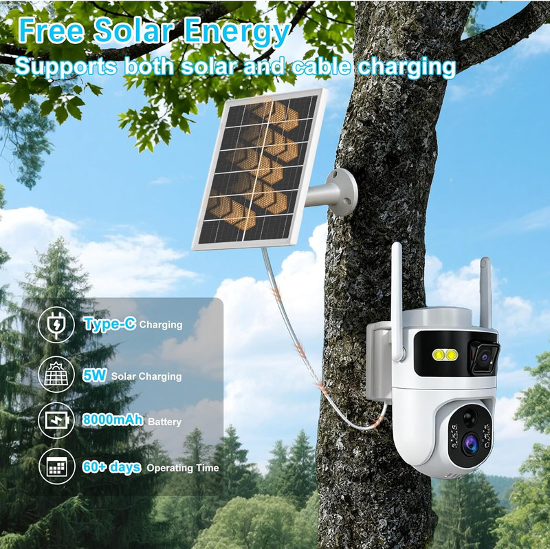 4G LTE Cellular Security Dual Lens Cameras Outdoor, Wireless Solar Security Came gallery