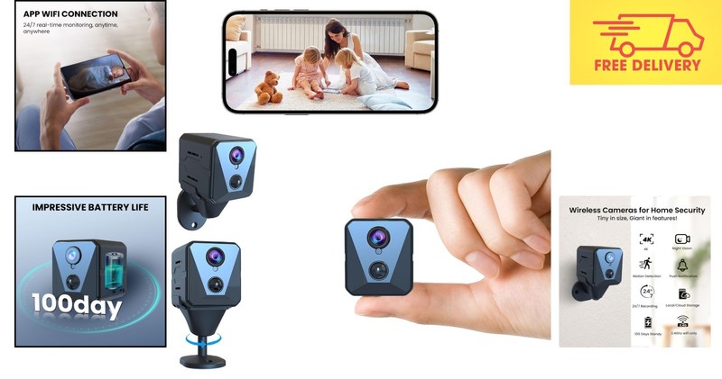 Compact 4K Wireless Security Cam - Night Vision & Motion Detection for Home Use gallery