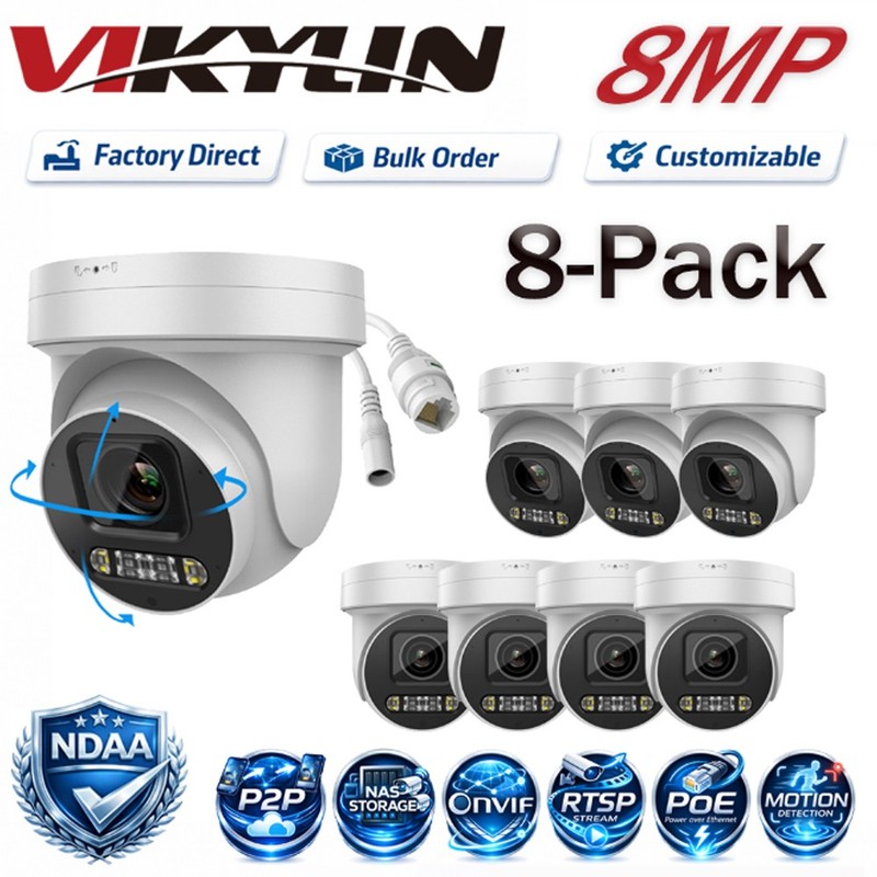 8 Pack Vikylin 8MP 5X Zoom PTZ IP Camera Full Color +IR POE NDAA Onvif Outdoor
