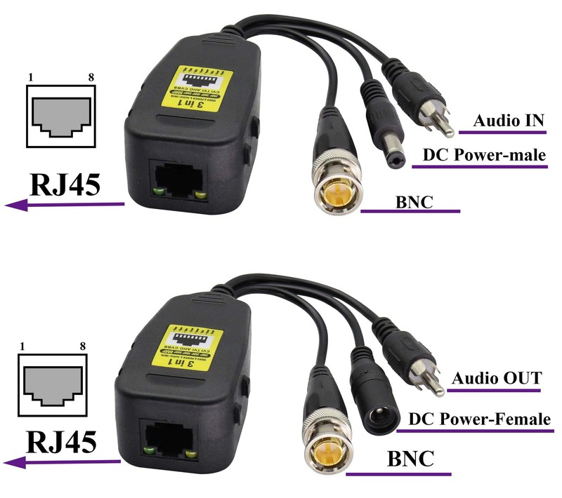 AAOTOKK Passive Video/Audio Power Balun RJ45 to BNC Network 2Pairs gallery
