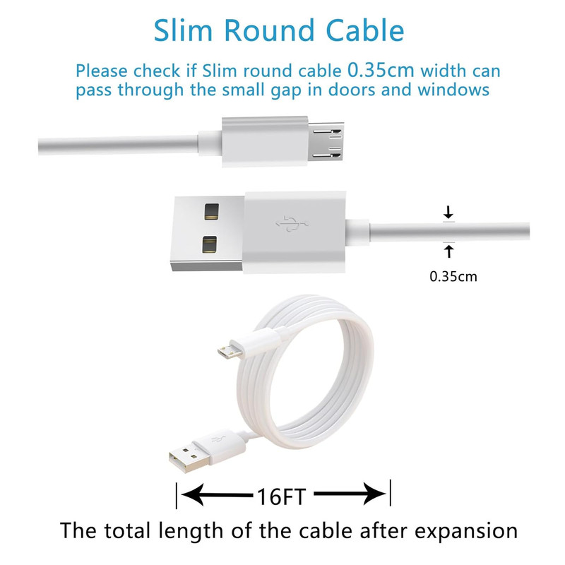 16 FT Camera Charger Extension Cable Compatible with Ring Indoor Cam (2Nd Gen), gallery